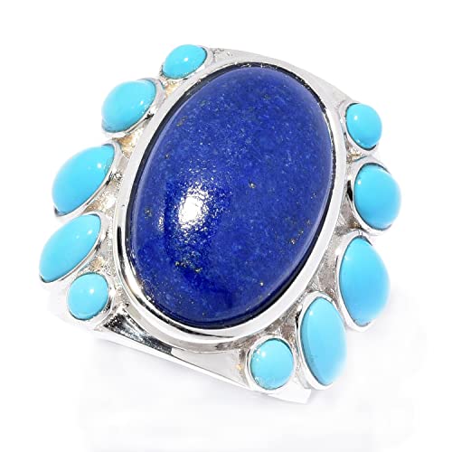 Pinctore 20 x 12mm Oval Shaped Lapis & Sonora Beauty Turquoise Ring