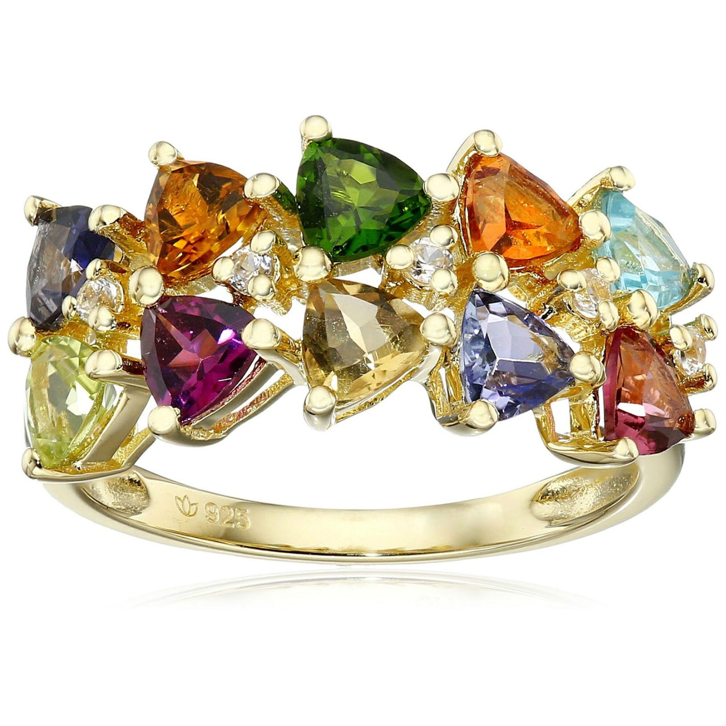 925 Sterling Silver Trillion Multi Gemstone Classic Ring