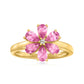 14k Yellow Gold Plated Over Sterling Silver Pink Tourmaline, White Zircon Gemstone Flower Rings