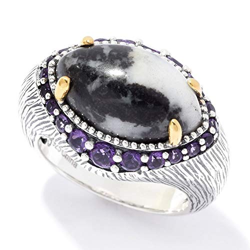 925 Sterling Silver White Buffalo and African Amethyst Gemstone Halo Ring