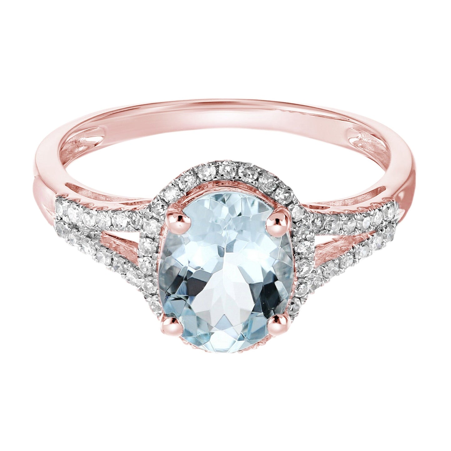 10Kt Rose Gold Aquamarine, Diamond Ring