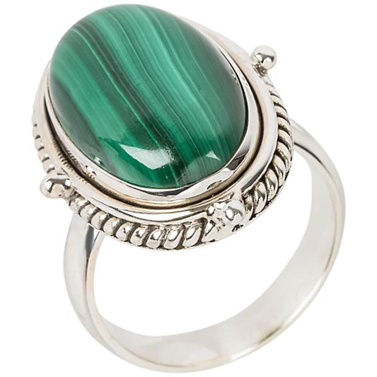 Natural Malachite Gemstone Ring 925 Sterling Silver Ring Boho Ring For Women Solitaire Ring Fine Jewelry Gift For Her