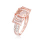 Rose Gold Plated Over Sterling Silver Morganite and White Natural Zircon Gemstone 3-Stone Ring