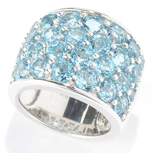 Sterling Silver Round 7.8Ctw Swiss Blue Topaz Four-Row Wide Band Ring
