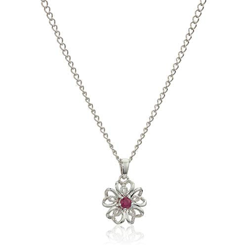 Pinctore Sterling Silver Ruby Black Flower Pendant Necklace, 18"