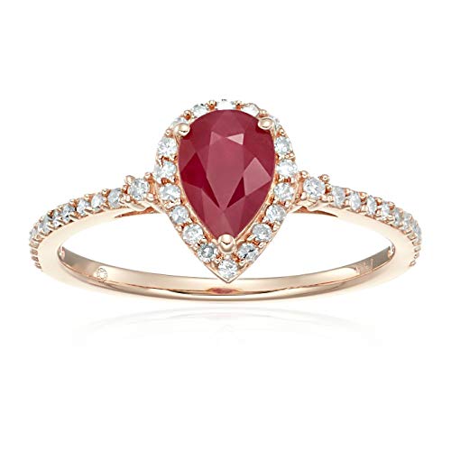 Pinctore 14k Rose Gold Ruby and Diamond Halo Engagement Ring