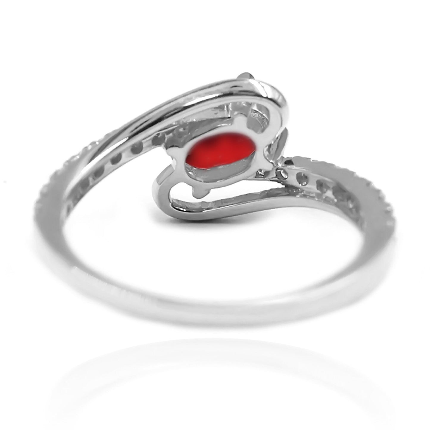925 Sterling Silver Red Garnet, White Topaz Ring
