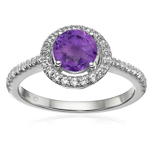 925 Sterling Silver African Amethyst, Created White Sapphire Ring
