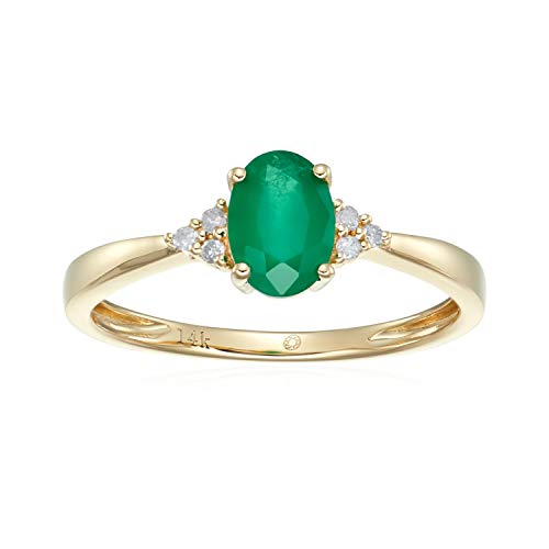 Pinctore 14k Yellow Gold Emerald & Diamond Classic Engagement Ring