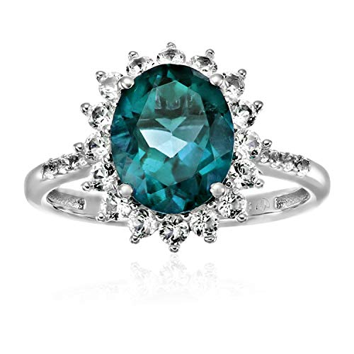 925 Sterling Silver London Blue Topaz,Created White Sapphire Ring