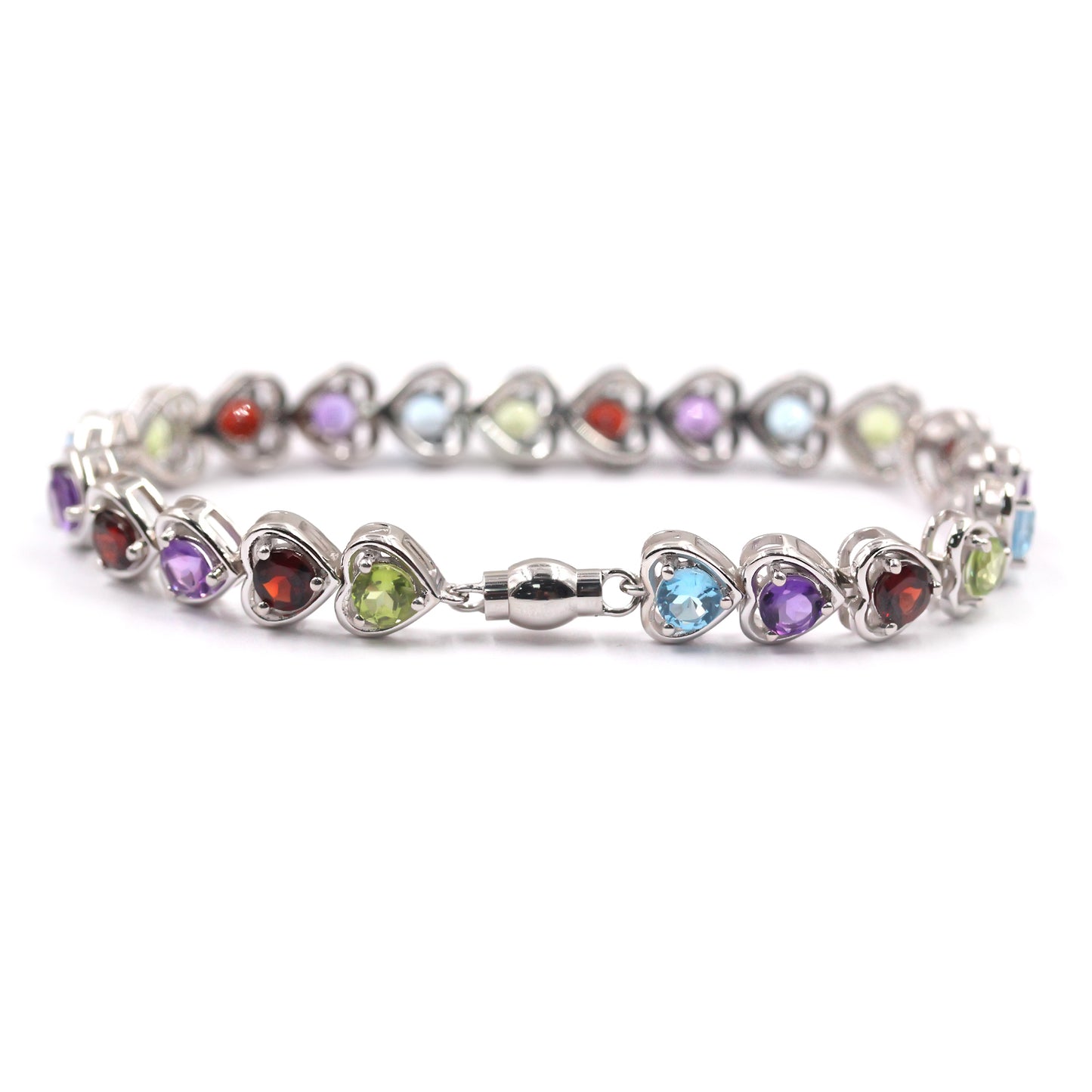 925 Sterling Silver Multi Gemstone Gemstone Tennis Bracelet