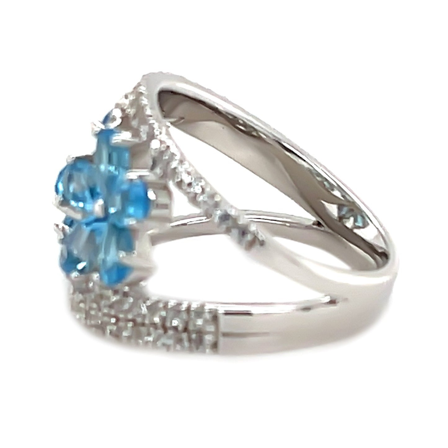 925 Sterling Silver Swiss Blue Topaz, Created White Sapphire Ring