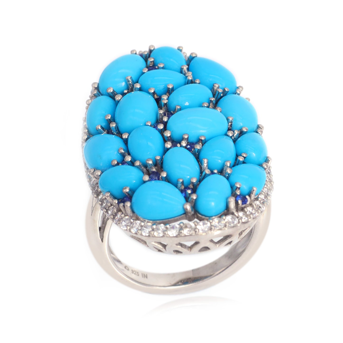 925 Sterling Silver Sleeping Beauty Turquoise,Ceylon Blue Sapphire,Zircon Ring