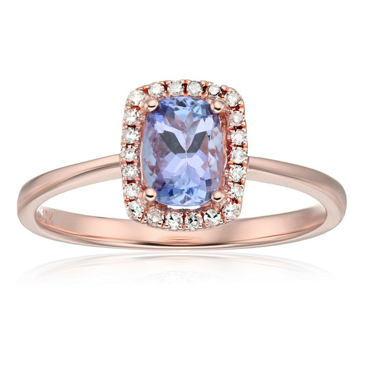 Pinctore 10k Rose Gold Tanzanite, Diamond Cushion Halo Engagement Ring