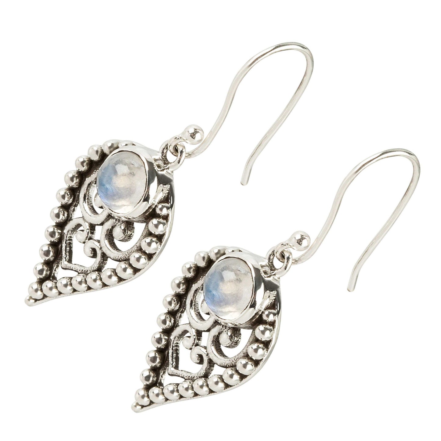 925 Sterling Silver Rainbow Moonstone Dangle And Drop Earrings