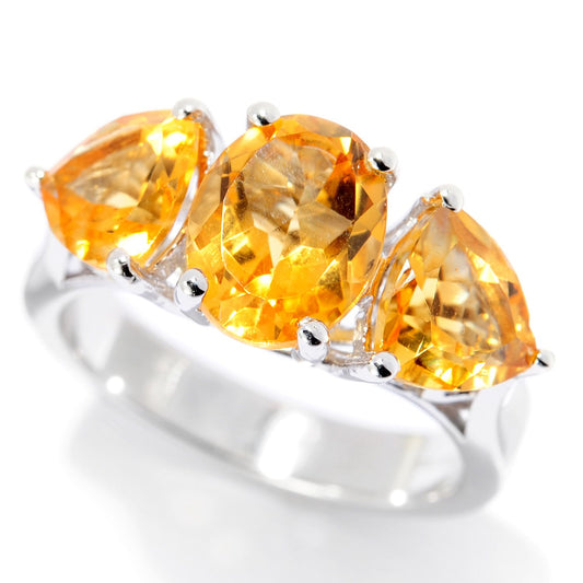 Pinctore Sterling Silver Oval & Trillion Citrine Ring US6