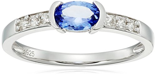 Sterling Silver Tanzanite and Natural White Zircon Ring, Size 7