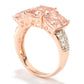 Rose Gold Plated Over Sterling Silver Morganite and White Natural Zircon Gemstone 3-Stone Ring