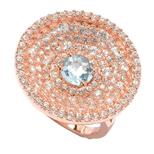 Pinctore 14K Rose Gold Vermeil Over Silver 5ctw Sky Blue Topaz & White Zircon Cocktail Ring, Size 6