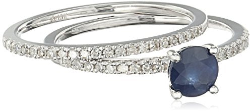 10k White Gold Genuine Blue Sapphire And Diamond Stackable Ring (1/5cttw, H-I Color, I1-I2 Clarity), Size 7