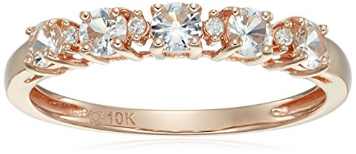 10k Rose Gold White Sapphire and Diamond Accented Stackable Ring, Size 7