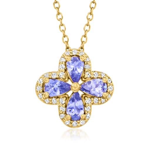 18k Yellow Gold Plating Over Sterling Silver Tanzanite Gemstone Flower Pendants