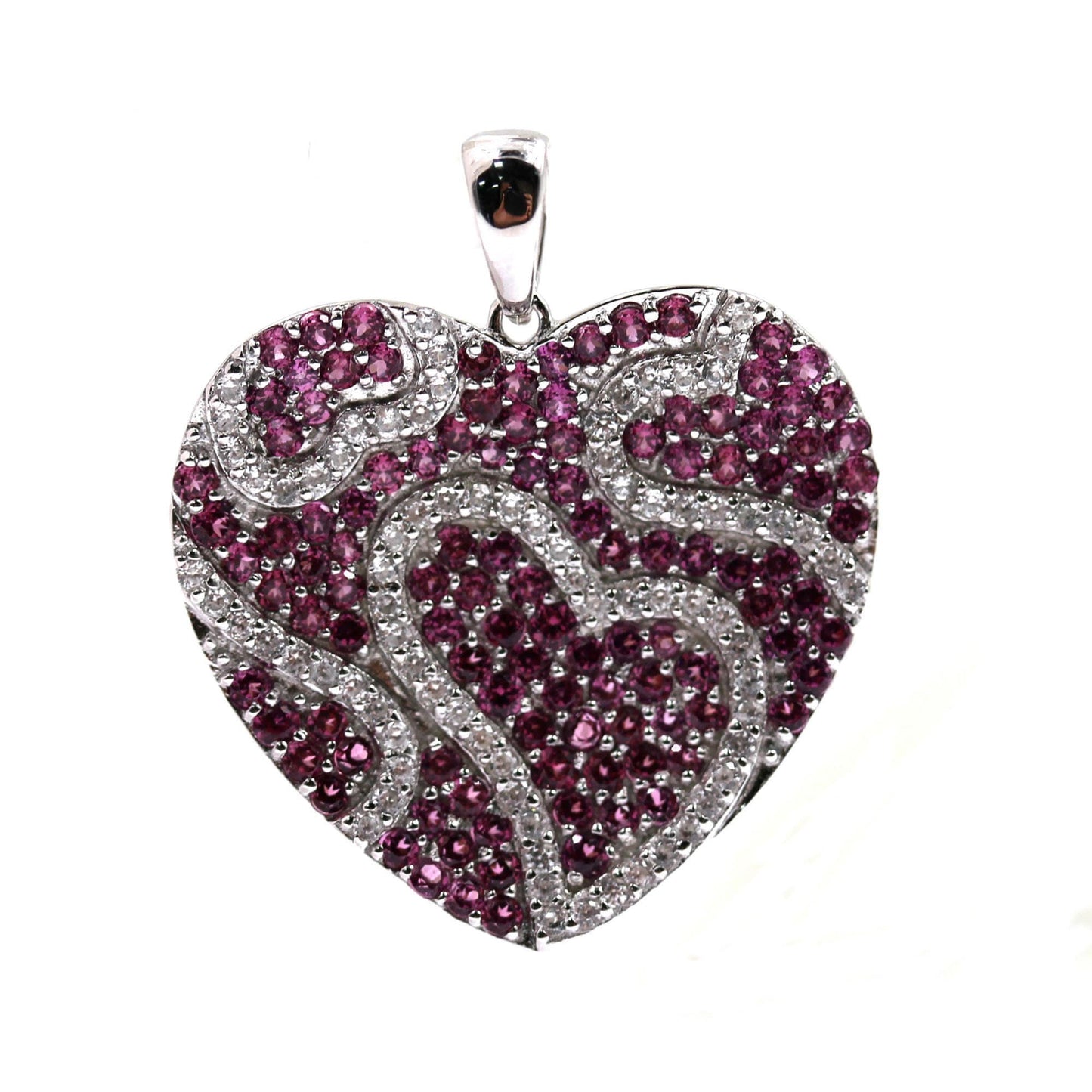 Natural Rhodolite Garnet With White Zircon Gemstone Pendant, 925 Sterling Silver Heart Shaped Pendant, Anniversary Gift, Gift For Her