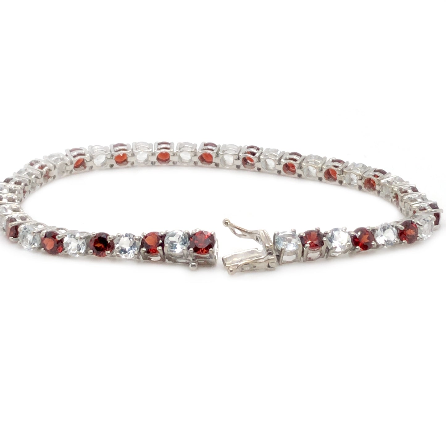 Pinctore Sterling Silver Black Spinel Round Tennis Bracelets