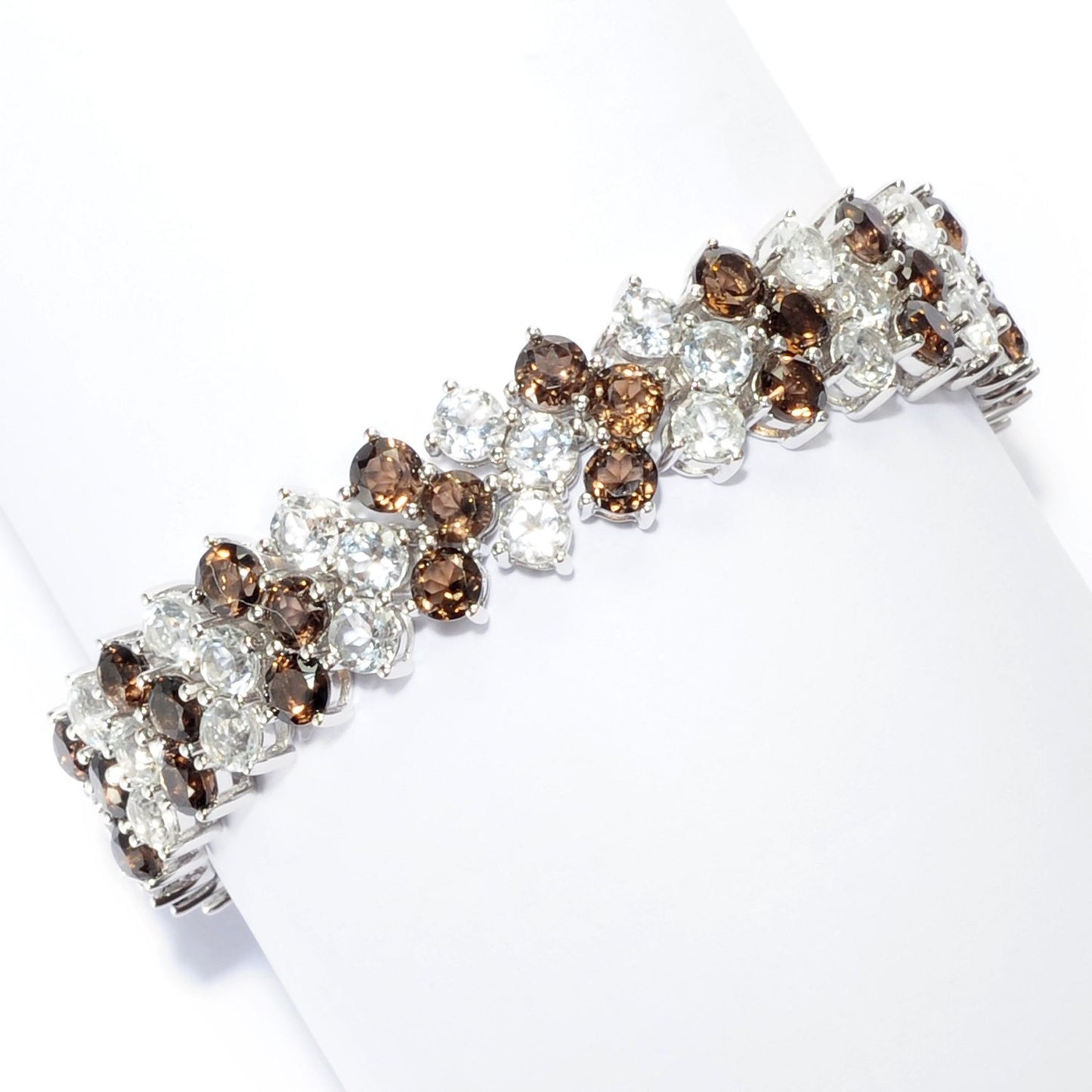 Pinctore Sterling Silver Red Garnet & Smoky Quartz Tennis Bracelets