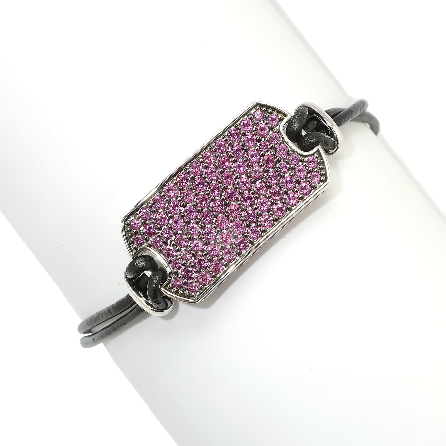 Pinctore Sterling Silver Multi Gemstone Leather Bracelet