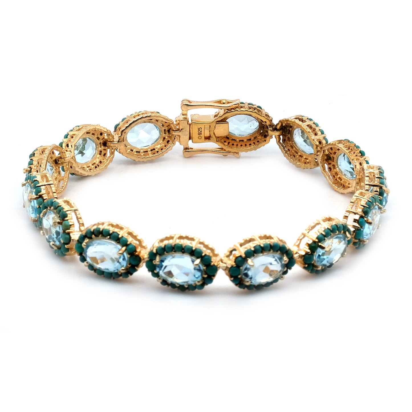 Yellow Gold Plated Over Sterling Silver African Amethyst And Sky Blue Topaz Gemstone Bracelets