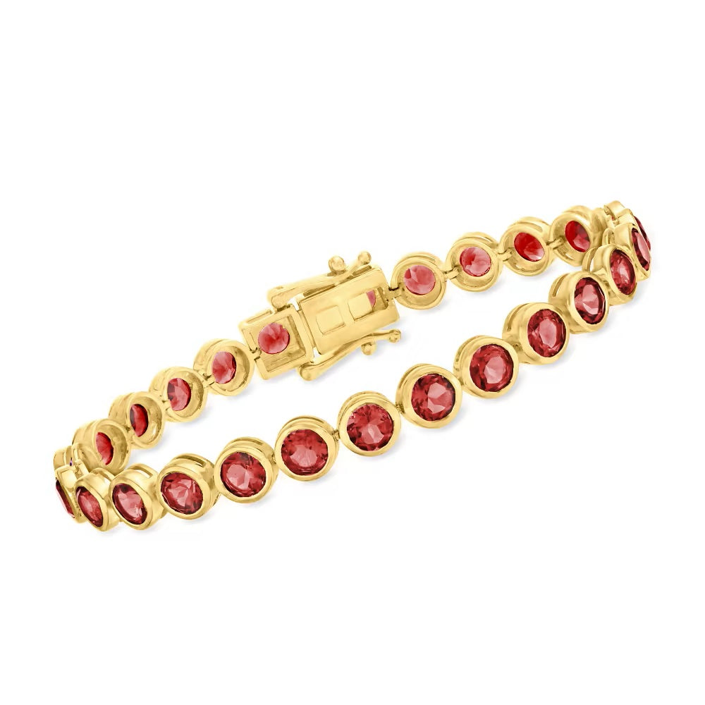 18K Yellow Gold Over Sterling Silver Peridot, Red Garnet And Ethiopian Opal Tennis Bracelets