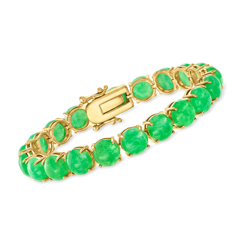 18K Yellow Gold Over Sterling Silver Lapis Lazuli, Blue Mohave Turquoise And Dyed Green Jade Gemstone Tennis Bracelets