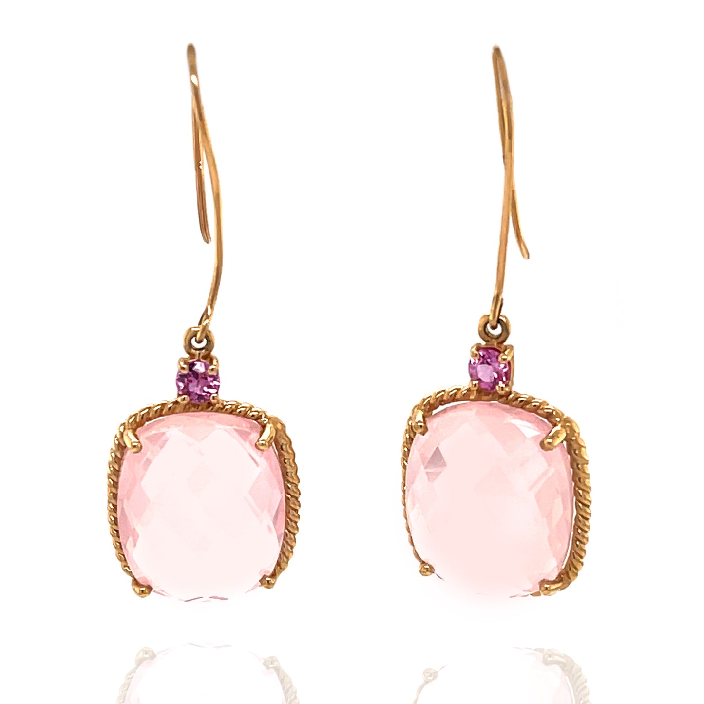 14Kt Yellow Gold Lemon Quartz And Rose Quartz Drop Earrings