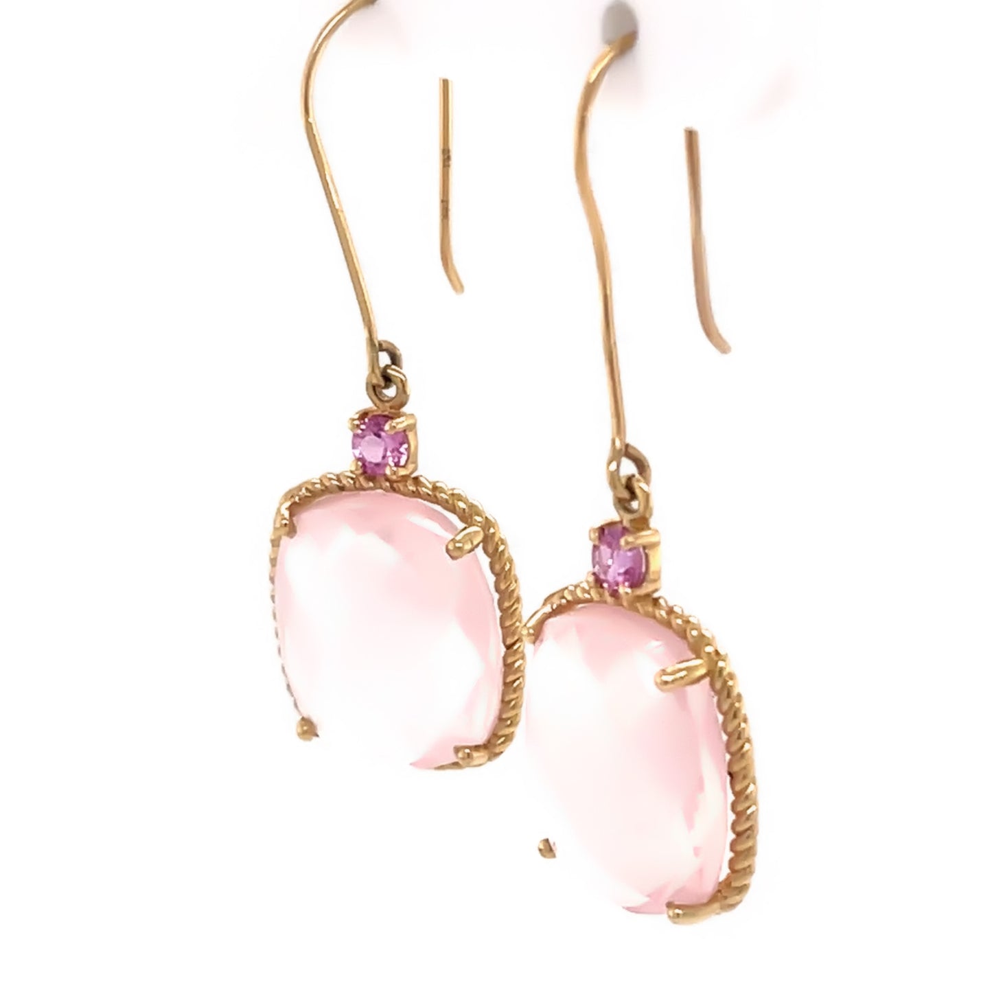 14Kt Yellow Gold Lemon Quartz And Rose Quartz Drop Earrings