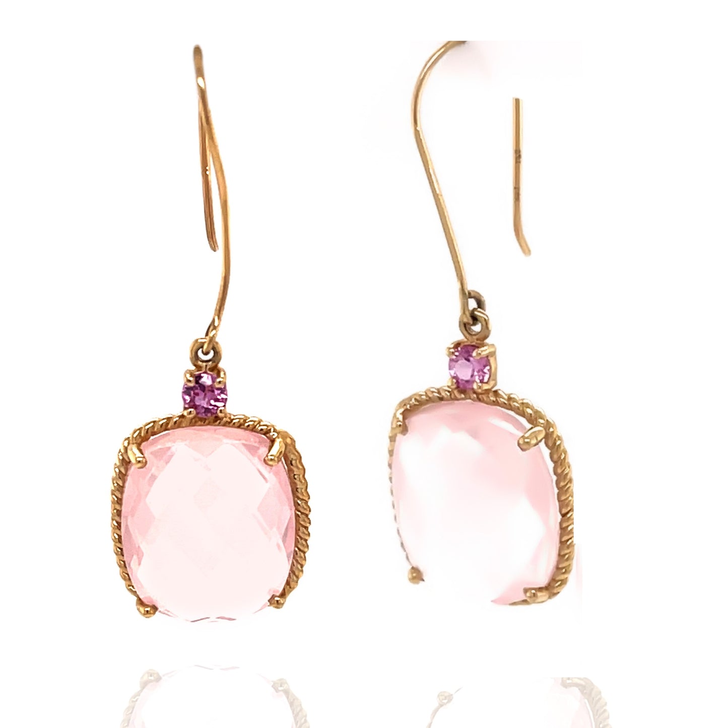 14Kt Yellow Gold Lemon Quartz And Rose Quartz Drop Earrings