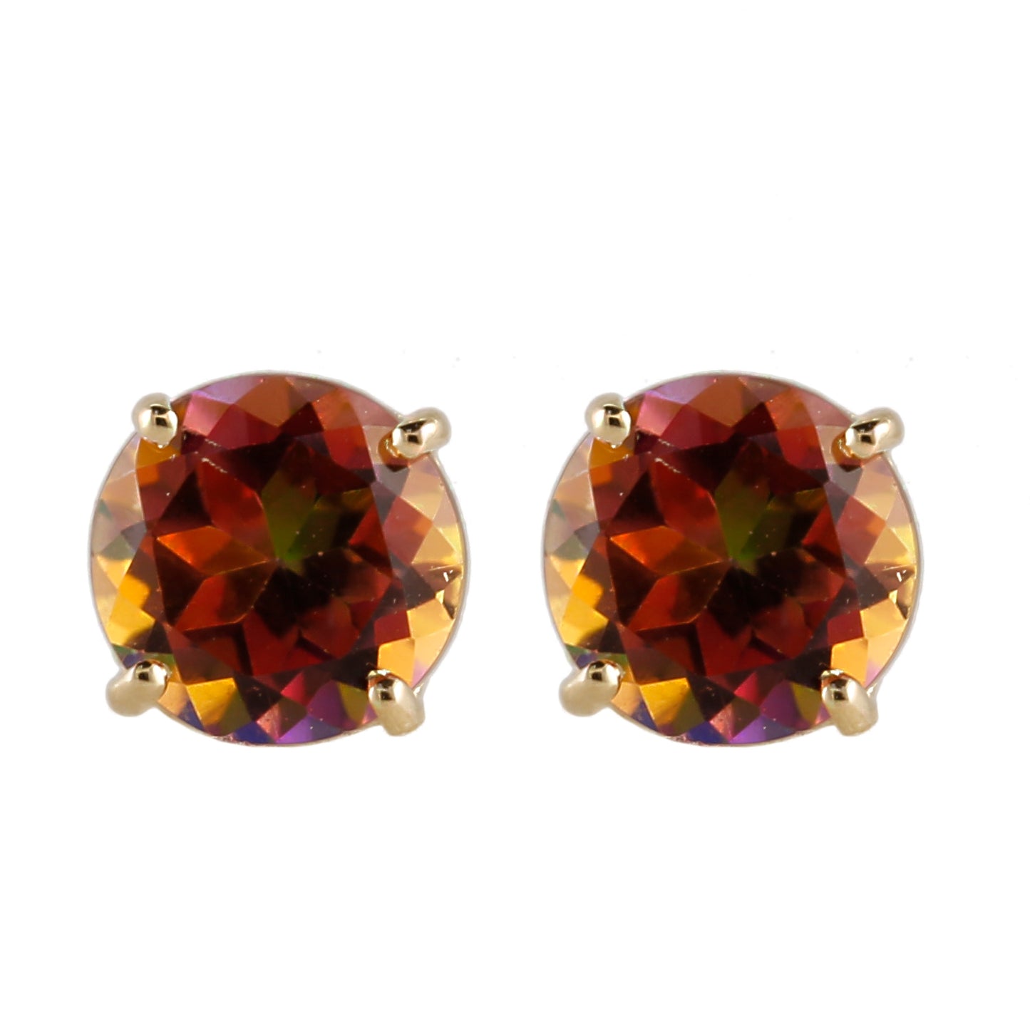 14Kt Gold Rhodolite Garnet And Sunset Topaz Gemstone Stud Earrings