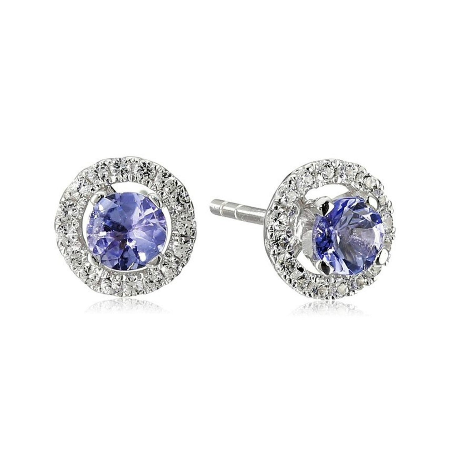 925 Sterling Silver Chrome Diopside, African Amethyst And Tanzanite Stud Earrings