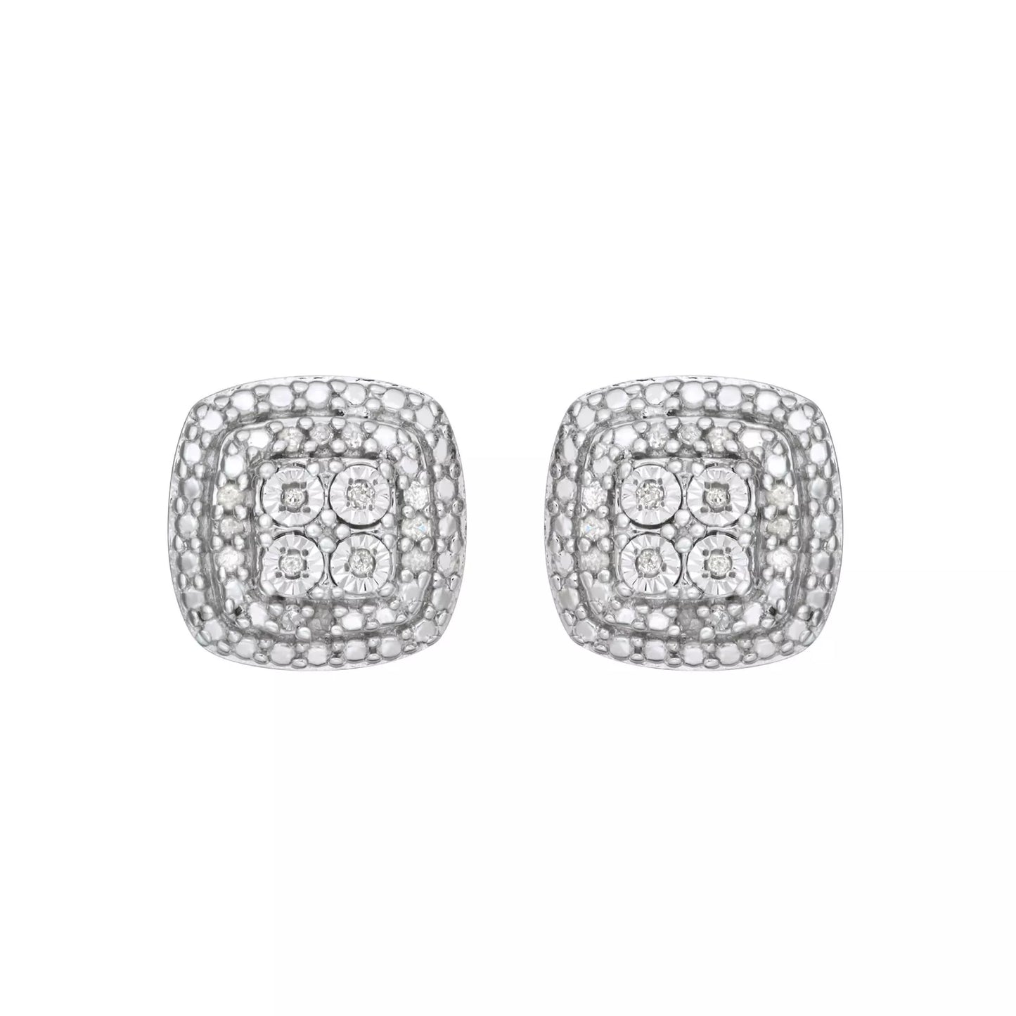 Sterling Silver Halo Stud Earrings with 1/10 Ct Prong-Set Round-Cut Diamonds – For Women