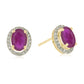 10k Multi Gemstone Option And Diamond Princess Diana Oval Halo Stud Earring