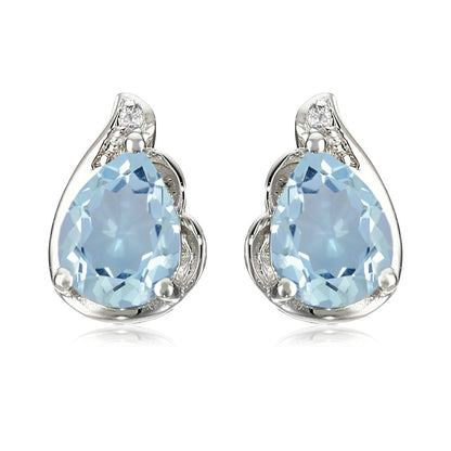 925 Sterling Silver Green Amethyst And Sky Blue Topaz Gemstone Stud Earrings