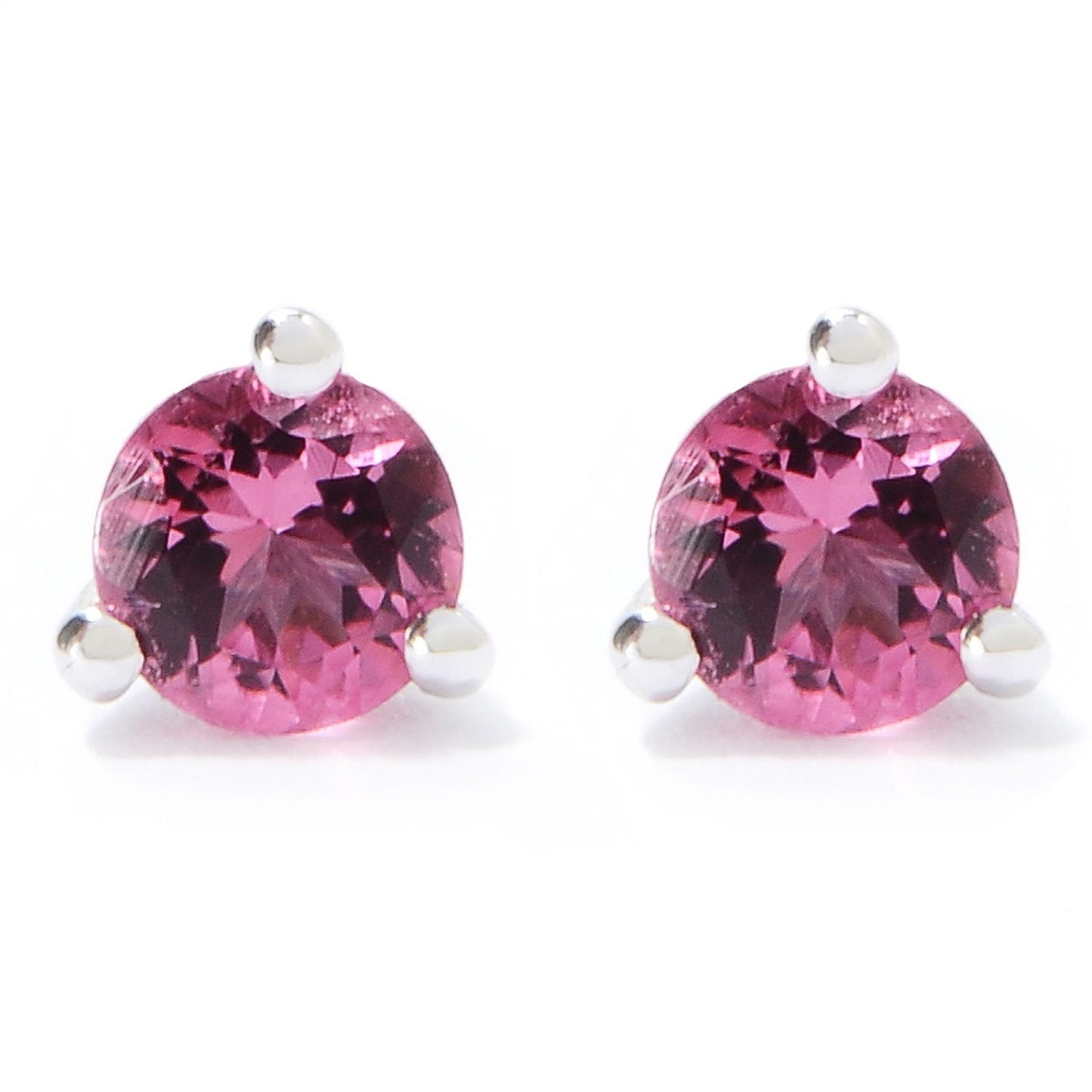 925 Sterling Silver Pink Tourmaline, Pink Topaz And White Zircon Studs Earring 0.60"L