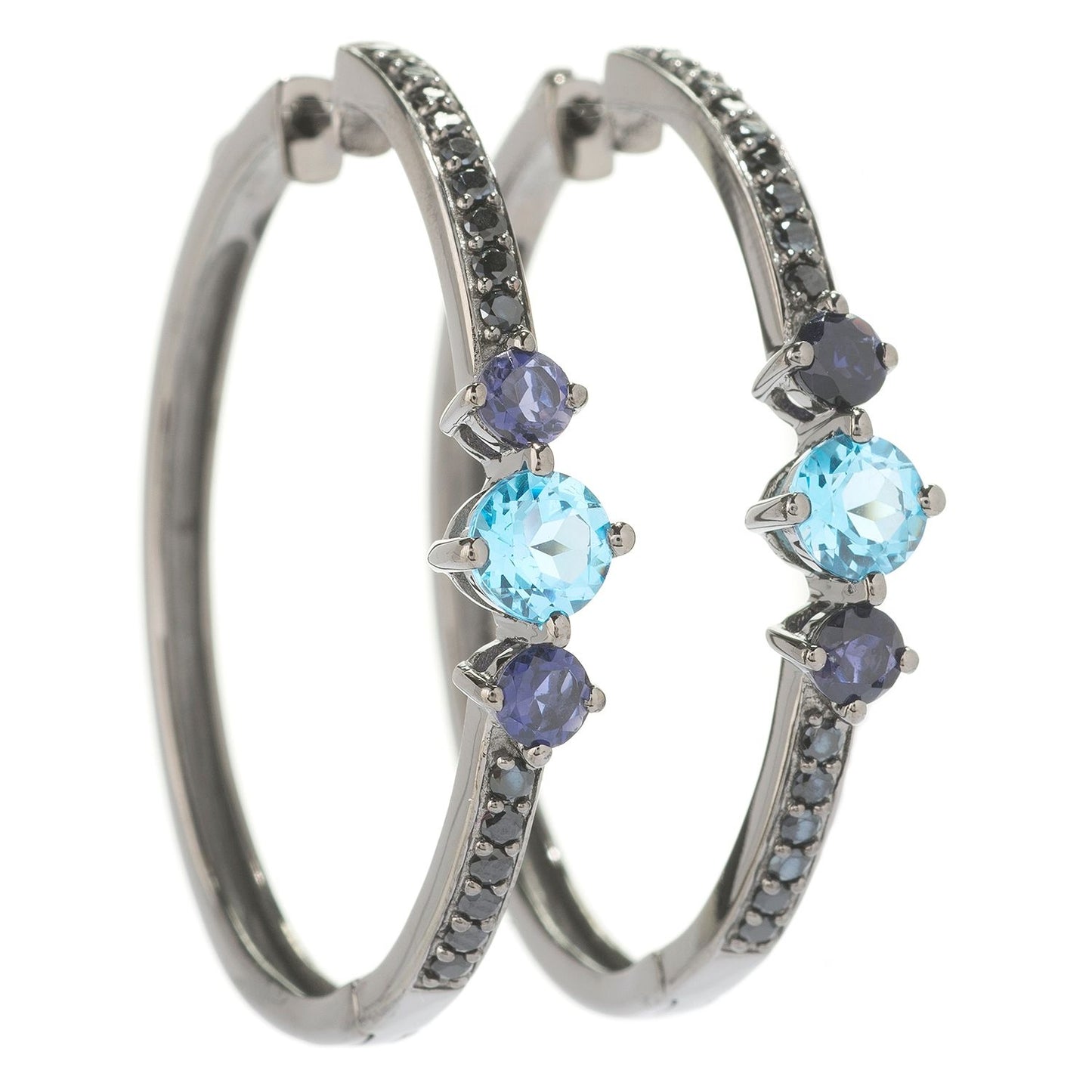 Pinctore Sterling Silver 925 London Blue Topaz Gemstone Hoop Earrings