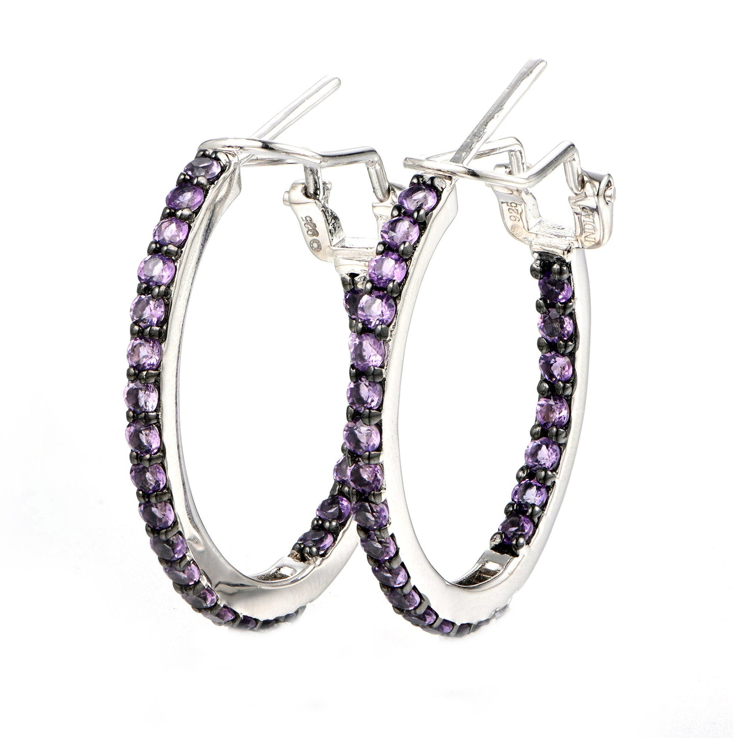 925 Sterling Silver Rhodolite Garnet Hoops Earrings