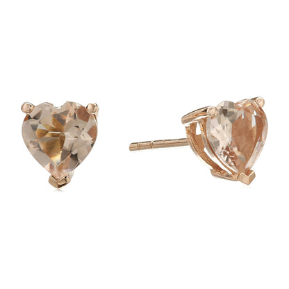 10k Gold Aquamarine, Morganite 6mm Heart Stud Earring