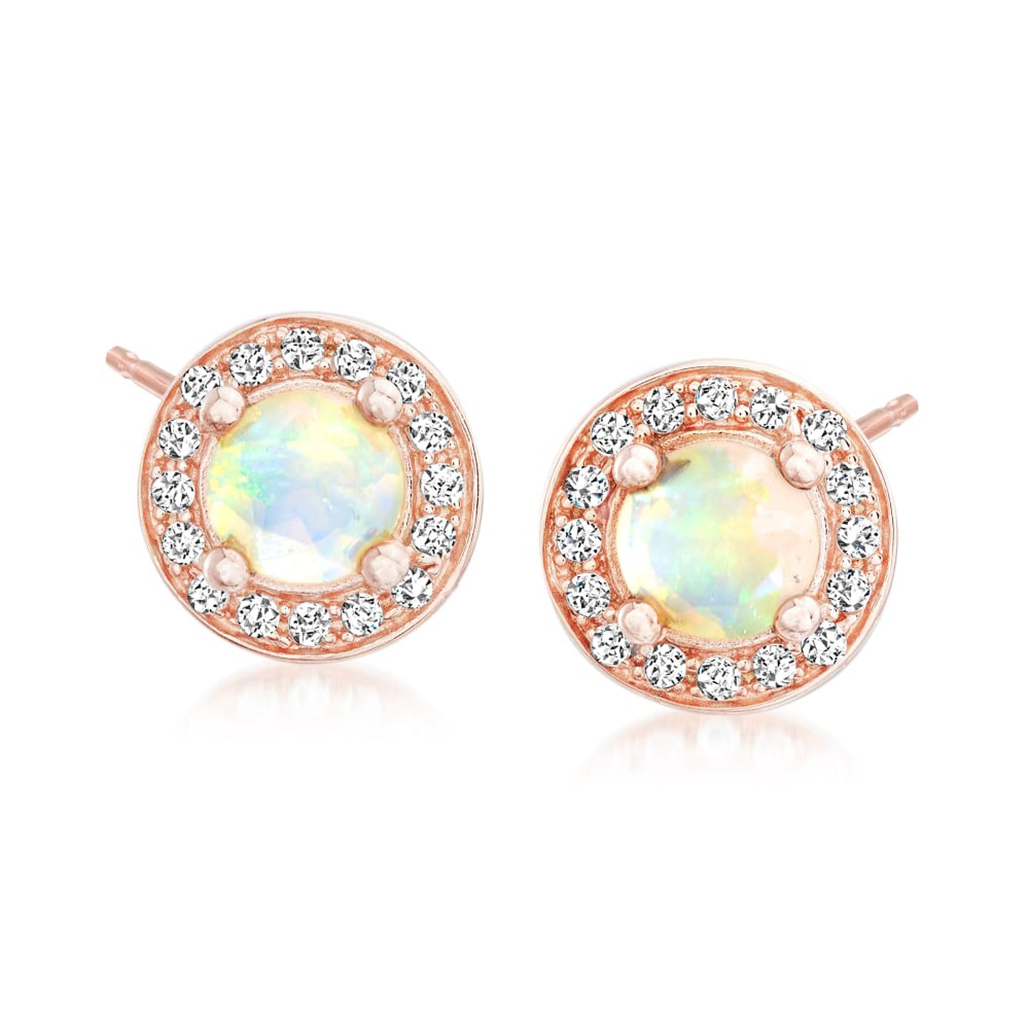 Pinctore Rose Gold-Plated Silver Morganite Round Halo Stud Earrings