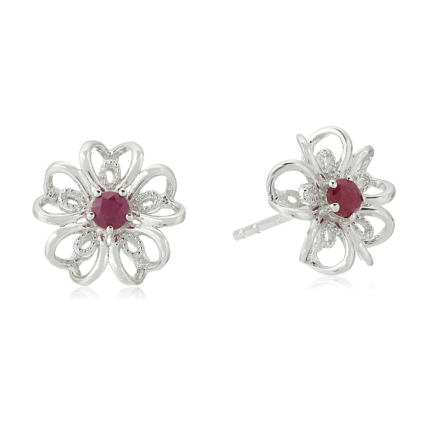 Pinctore Sterling Silver Black Spinel Gemstone Flower Stud Earrings