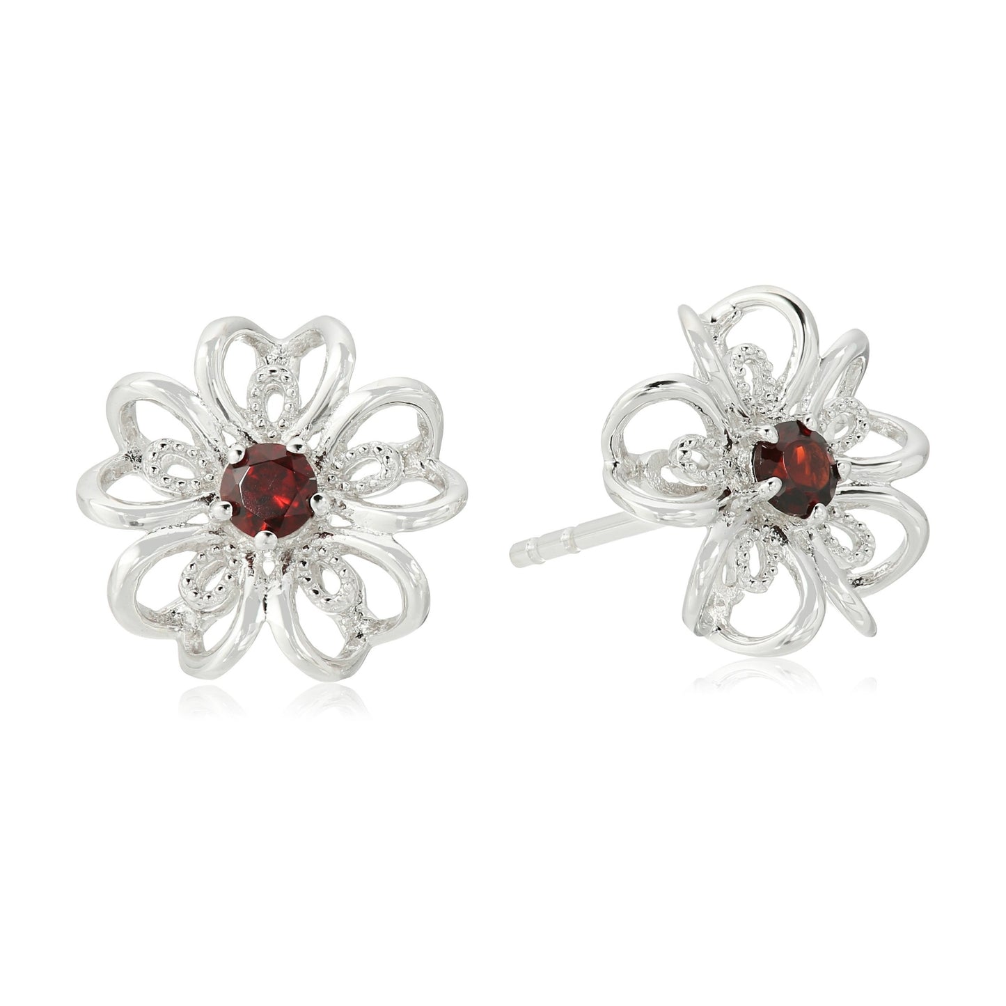 Pinctore Sterling Silver Black Spinel Gemstone Flower Stud Earrings