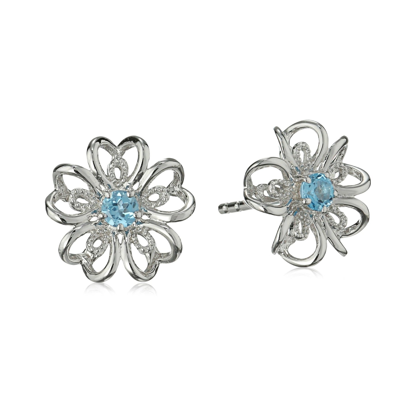 Pinctore Sterling Silver Black Spinel Gemstone Flower Stud Earrings