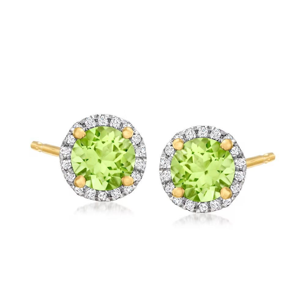 14K Yellow Gold Aquamarine, Diamond Gemstone Studs Earrings